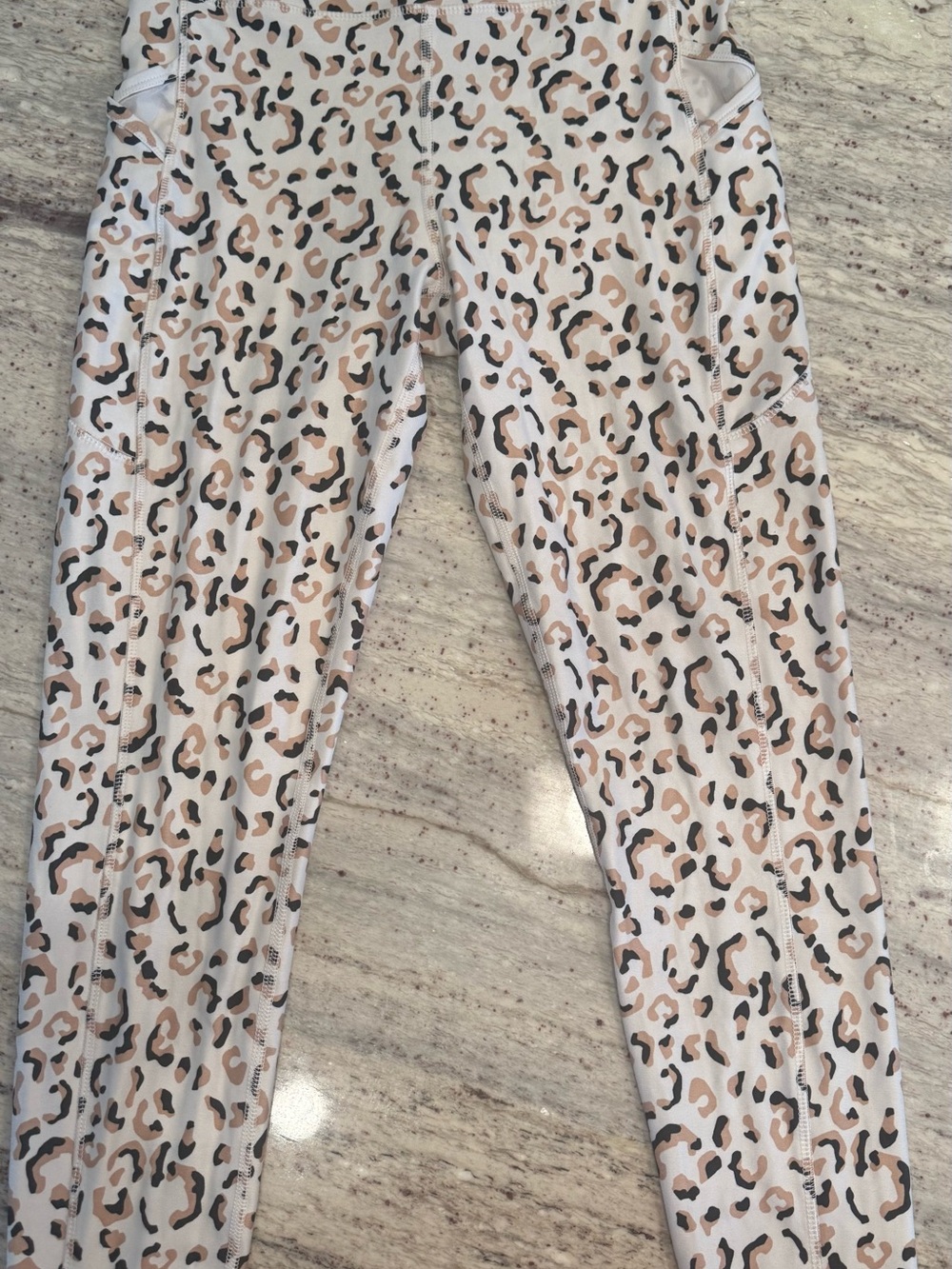 Leopard Print Active Leggings in Cream and Tan Bally fitness size large